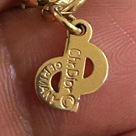 Dior Gold Necklace with Circular Pendant and Dainty Chain 27”